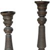 Handmade Wooden Candle Holder with Ribbed Pattern, Brown and Gray, Set of 3