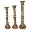 Handcrafted Distressed Wooden Candle Holder with Pedestal Body, Brown, Set of 3
