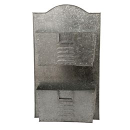 Galvanized Metal Two Tier Wall Pocket Organizer, Gray