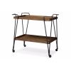 Industrial Style Ash Wood Mobile Serving Bar Cart, Brown and Black