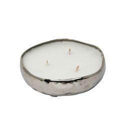 Decorative Metal Bowl with Candle, Sliver