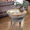 Distressed Metal Frame Cocktail Table with Hinged Lift Top Storage, Brown and Gray