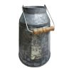Galvanized Metal Decorative Milk Can with Wooden Handle, Gray and Brown