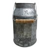 Galvanized Metal Decorative Milk Can with Wooden Handle, Gray and Brown