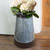 Galvanized Metal Corrugated Flower Vase with Curved Side Handles, Gray and Brown