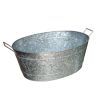 Embossed Design Oval Shape Galvanized Steel Tub with Side Handles, Small, Silver