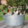 Embossed Design Oval Shape Galvanized Steel Tub with Side Handles, Small, Silver