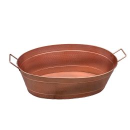 Oval Shape Hammered Pattern Metal Tub with Two Side Handles, Copper