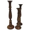 Benzara Wooden Natural Finish Pillar Shaped Candleholder, Set of 3, Brown