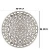 Round Shape Wooden Wall Panel with Ornate Carvings, Washed White