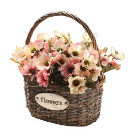 Artificial Flowers Hanging Basket Floral Basket Fake Flowers Pink