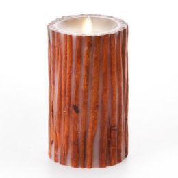 Unscented Flameless Pillar Candle Embedded With Cinnamon Sticks 4 X 7 Inches