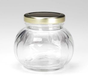 Jar With Metal Lid Clear Glass Melon Shape Holds 7 Oz