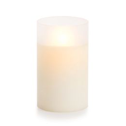 Flameless Unscented Pillar Candle In Frosted Cylinder 3.5 X 6 Inches