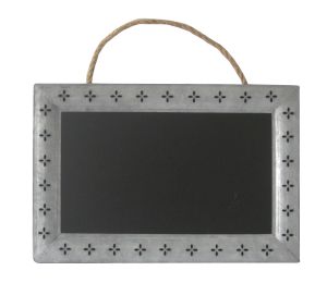 Cheung's Rectangular Chalk Board with Galvanized Metal Frame featuring Cutout petals and Hanging Rope