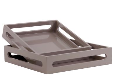 Wood Square Serving Tray with Cutout Handles Set of Two Coated Finish Light Taupe - 3"H