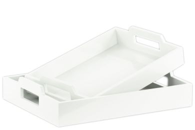 Wood Rectangular Serving Tray with Cutout Handles Set of Two Coated Finish White - 3.25"H