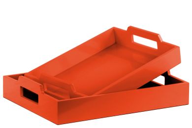 Wood Rectangular Serving Tray with Cutout Handles Set of Two Coated Finish Orange