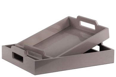 Wood Rectangular Serving Tray with Cutout Handles Set of Two Coated Finish Gray