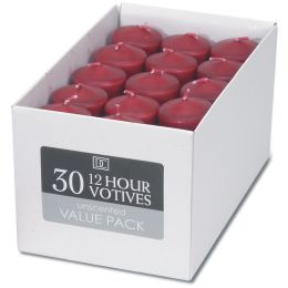 Unscented Wax 12 Hour Votive Candles 1.3"X1.8" 30/Pkg-Red
