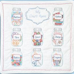 Jack Dempsey Stamped White Wall Or Lap Quilt 36"X36"-Mason Jars