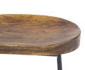 Mango Wood Saddle Seat Bar Stool With Iron Rod Legs, Brown and Black