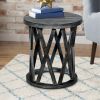 22 Inch Farmhouse Style Round Wooden End Table with Airy Design Base, Dark Gray