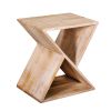Handcrafted Mango Wood Z Shaped End Table with Open Bottom Shelf, Brown