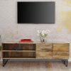 Industrial Style Mango Wood and Metal TV Stand With Storage Cabinet, Brown