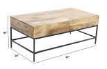 Mango Wood Coffee Table With 2 Drawers, Brown And Black