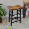 The Urban Port Wooden Saddle Seat 30 Inch Barstool With Ladder Base, Brown and Black