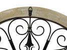 Round Intricate Metal Scrollwork Wall Decor with Wooden Frame, Cream and Brown
