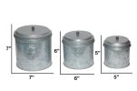 Galvanized Metal Lidded Canister With Ball Knob, Set of Three, Gray
