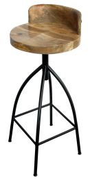 Industrial Style Adjustable Swivel Bar Stool With Backrest