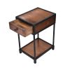 Metal Framed Mango Wood End Table with Drawer and Open Base, Brown and Black