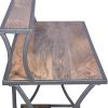 Designer Metal Framed Study Table with Open Mango Wood Shelves, Brown and Gray