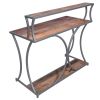 Designer Metal Framed Study Table with Open Mango Wood Shelves, Brown and Gray