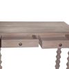 2 Drawer Classic Wooden Desk with Turned Leg Support, Distressed Brown