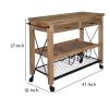2 Drawer Wooden Bar Cart with 2 Shelves and Casters Support, Brown and Black