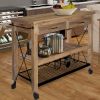 2 Drawer Wooden Bar Cart with 2 Shelves and Casters Support, Brown and Black