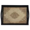 Handmade Serving Tray With Embossed Brass Work In Wood Frame, Brown and Black