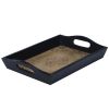 Handmade Serving Tray With Embossed Brass Work In Wood Frame, Brown and Black