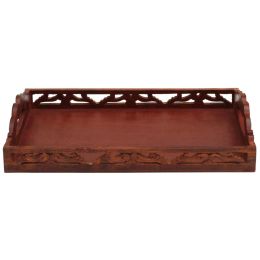 Benzara Carved Wooden Serving Tray With Handles, Brown