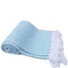 Chevron Cotton Throw With Knotted Fringe Ends, Aqua Blue And White