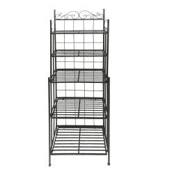 Five Tier Black Storage Metal Bakers Rack with Scrollwork Accents