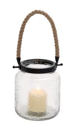 Vintage Canning Jar Glass And Rope Candle Lantern