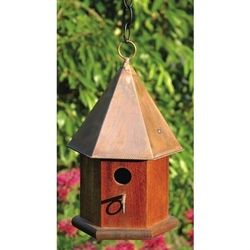 Solid Mahogany Wood Songbird Birdhouse with Shiny Copper Roof